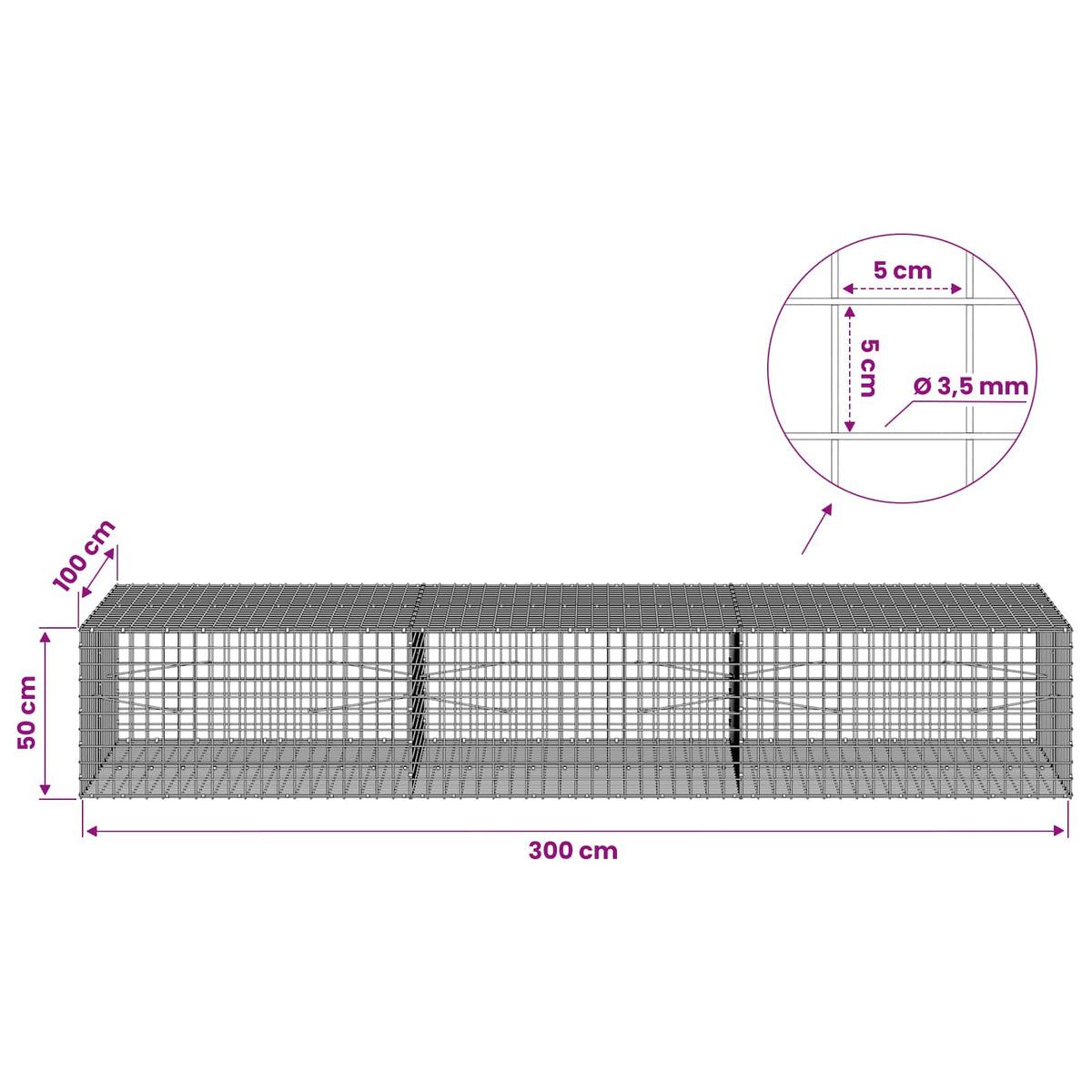 Γκαμπιόν με Σύρμα 3,5 mm και Πλέγμα 5x5 cm 300x100x50 εκ - Pakobazaar