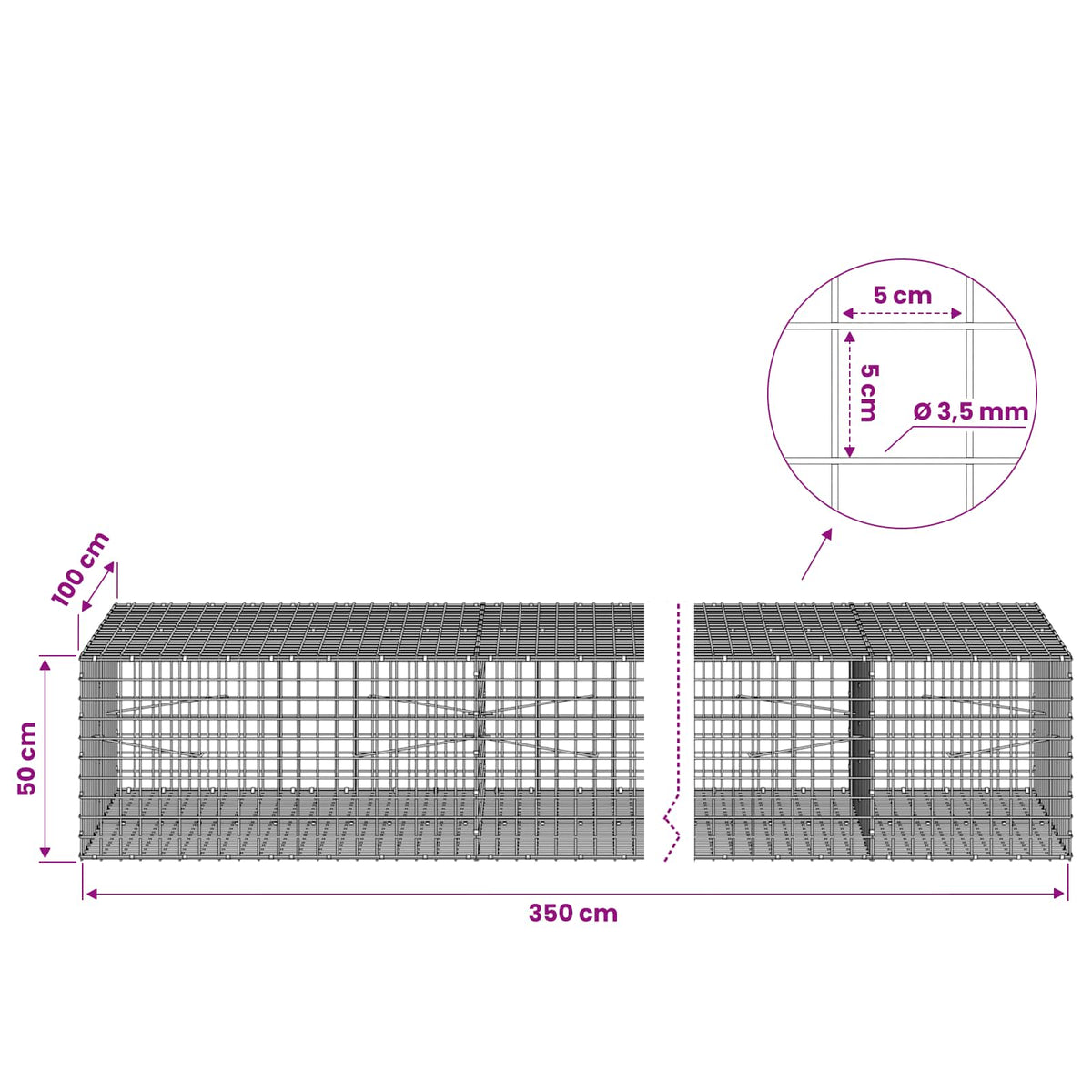 Γκαμπιόν με Σύρμα 3,5 mm και Πλέγμα 5x5 cm 350x100x50 εκ. - Pakobazaar