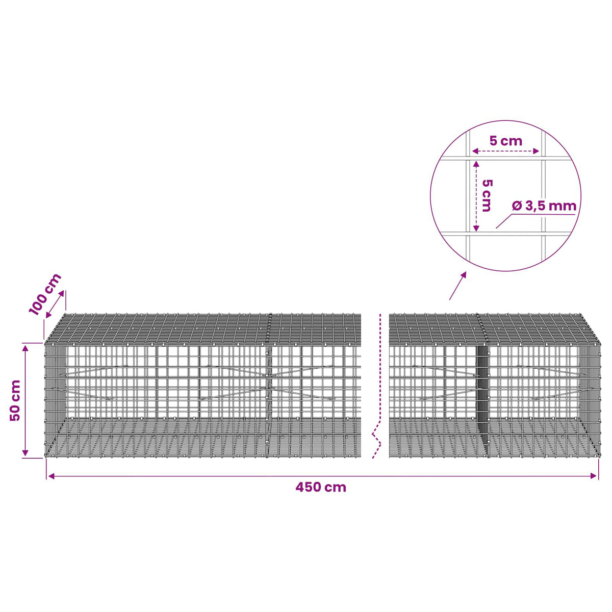 Γκαμπιόν με Σύρμα 3,5 mm και Πλέγμα 5x5 cm 450x100x50 εκ - Pakobazaar