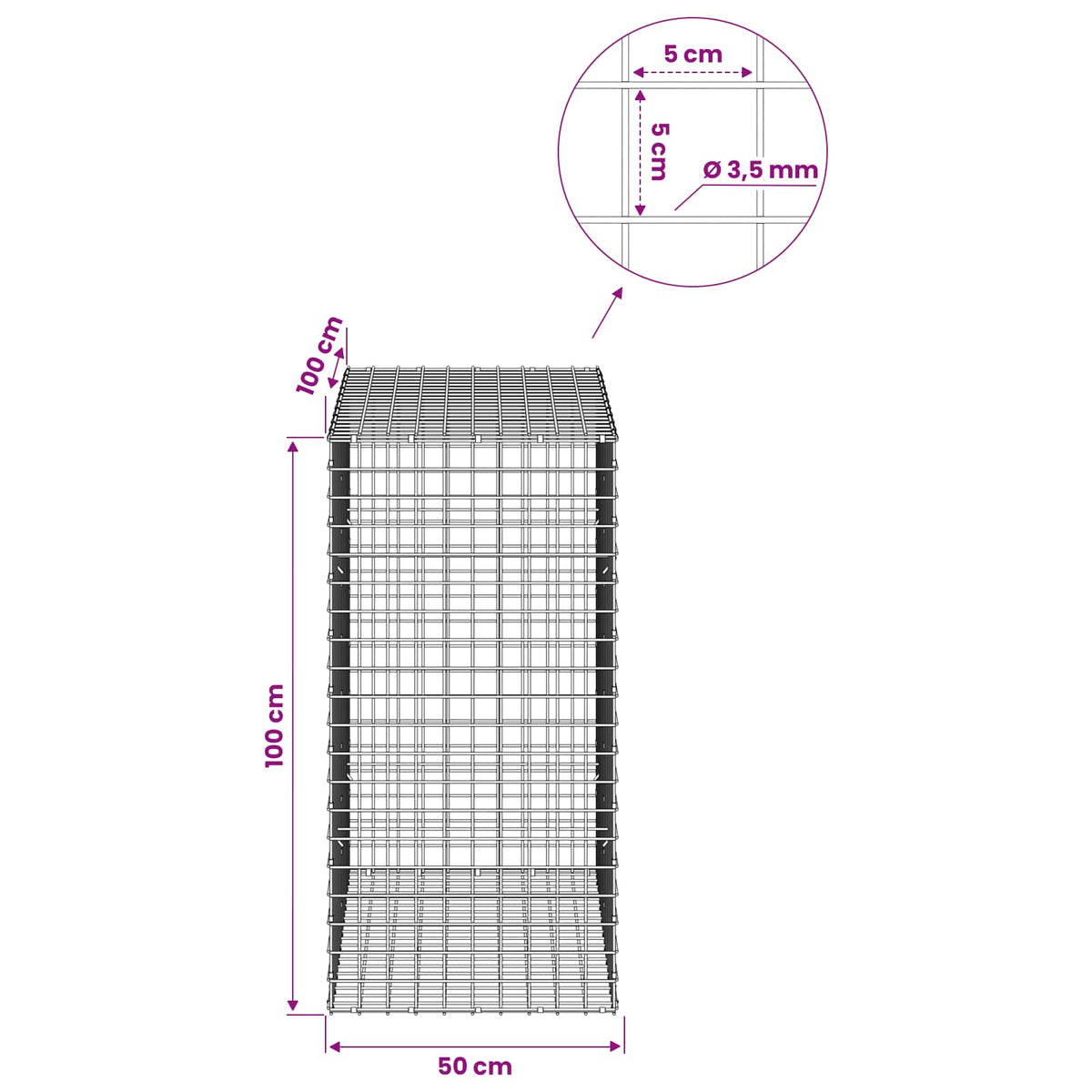 Γκαμπιόν με Σύρμα 3,5 mm και Πλέγμα 5x5 cm 50x100x100 εκ - Pakobazaar