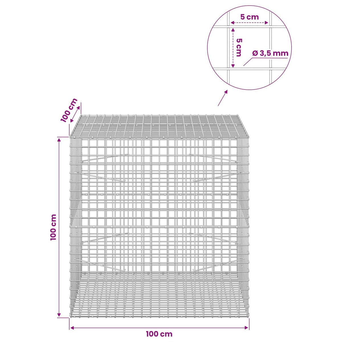 Γκαμπιόν με Σύρμα 3,5 mm και Πλέγμα 5x5 cm 100x100x100 εκ. - Pakobazaar