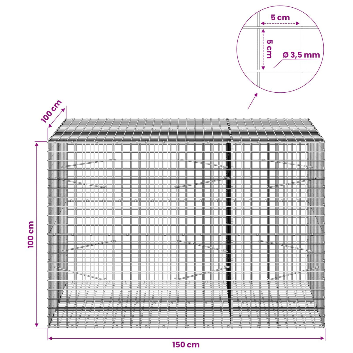 Γκαμπιόν με Σύρμα 3,5 mm και Πλέγμα 5x5 cm 150x100x100 εκ. - Pakobazaar