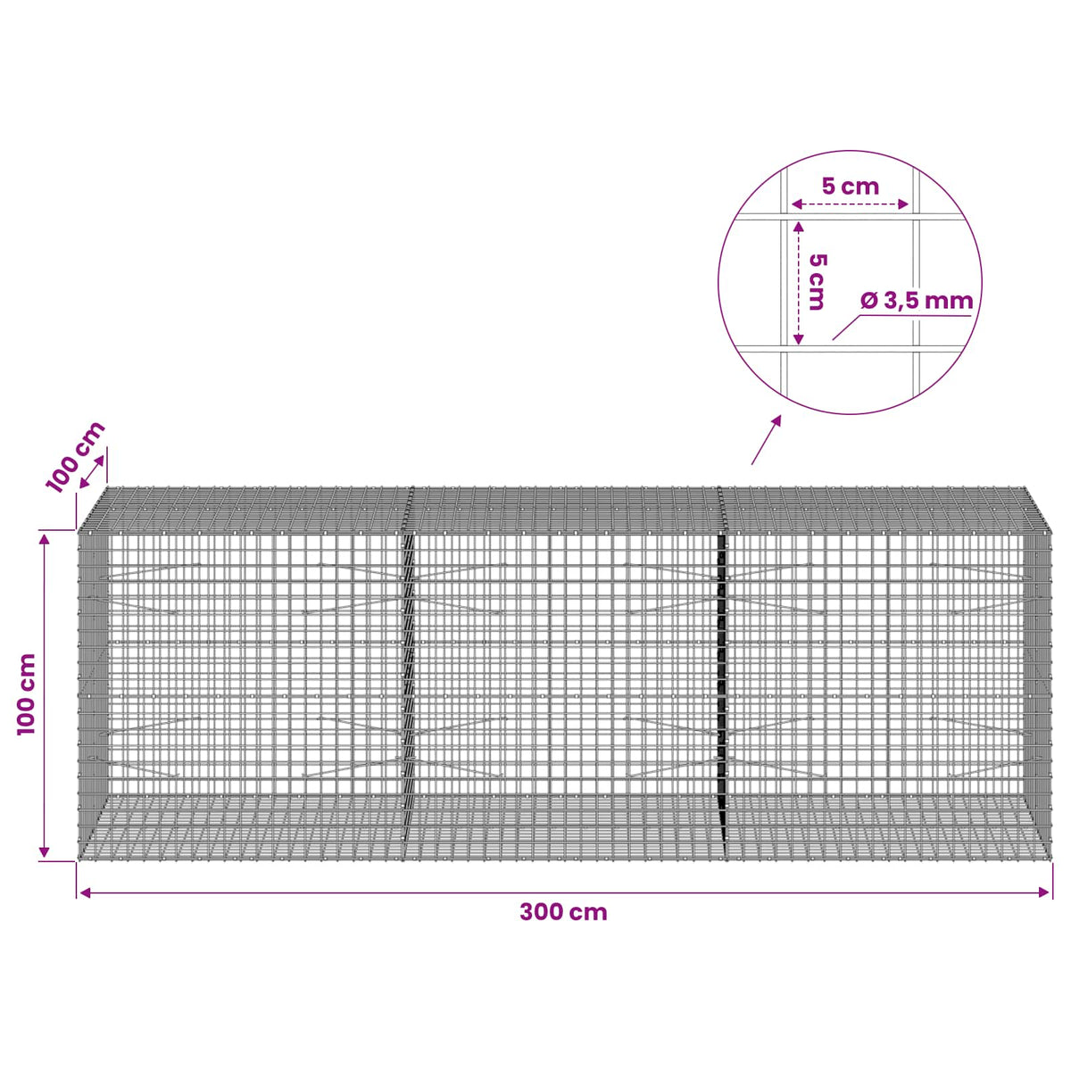 Γκαμπιόν με Σύρμα 3,5 mm και Πλέγμα 5x5 cm 300x100x100 εκ. - Pakobazaar