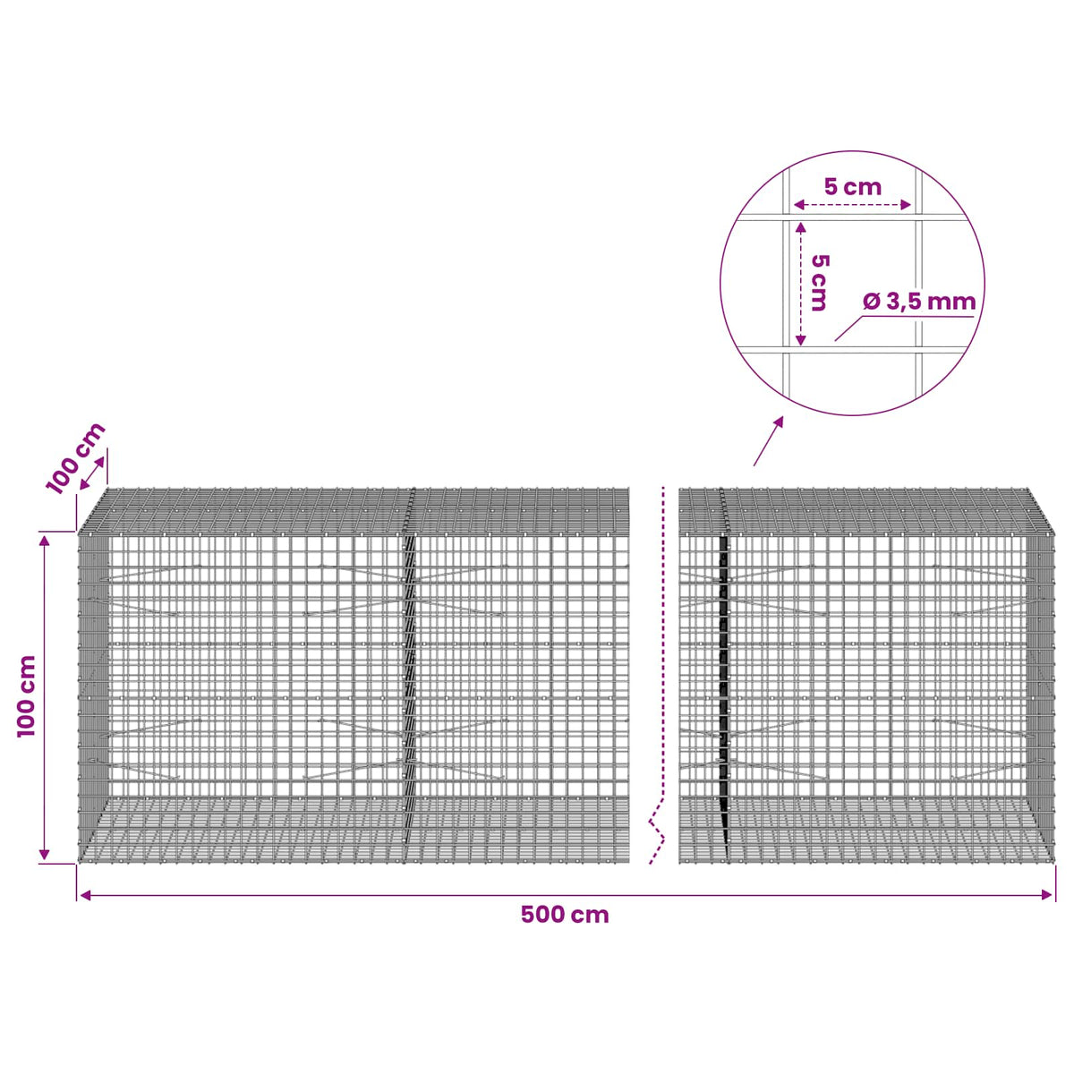 Γκαμπιόν με Σύρμα 3,5 mm και Πλέγμα 5x5 cm 500x100x100 εκ