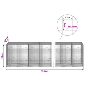 Γκαμπιόν με Σύρμα 3,5 mm και Πλέγμα 5x5 cm 750x100x100 εκ. - Pakobazaar