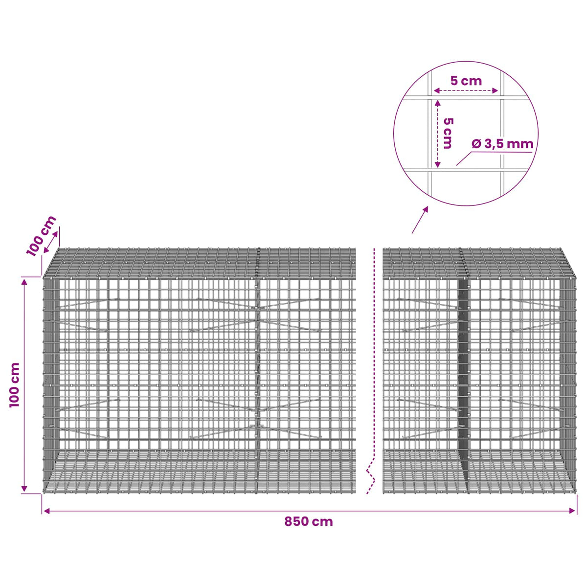 Γκαμπιόν με Σύρμα 3,5 mm και Πλέγμα 5x5 cm 850x100x100 εκ - Pakobazaar