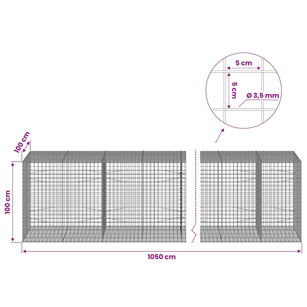 Γκαμπιόν με Σύρμα 3,5 mm και Πλέγμα 5x5 cm 1050x100x100 εκ - Pakobazaar