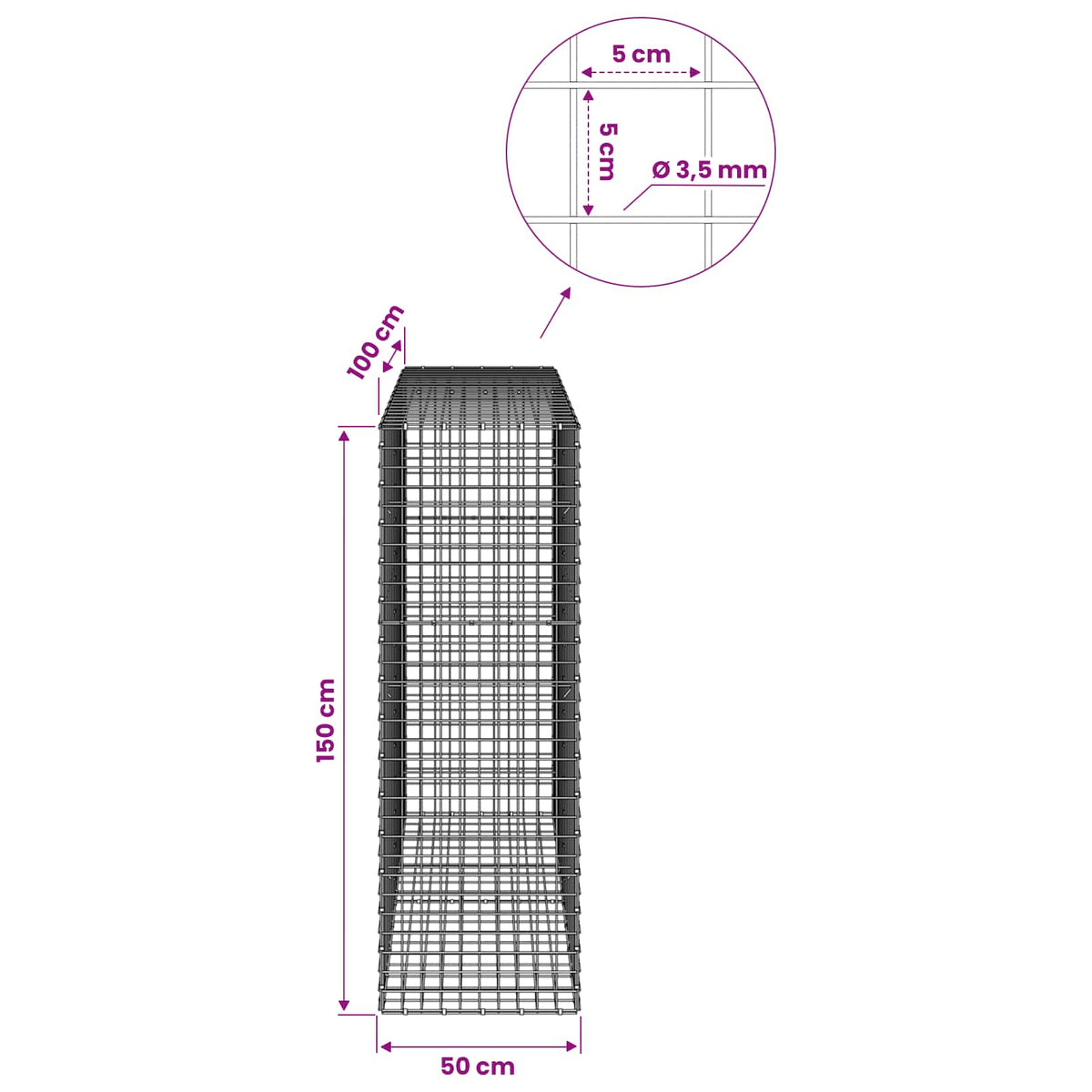 Γκαμπιόν με Σύρμα 3,5 mm και Πλέγμα 5x5 cm 50x100x150 εκ. - Pakobazaar
