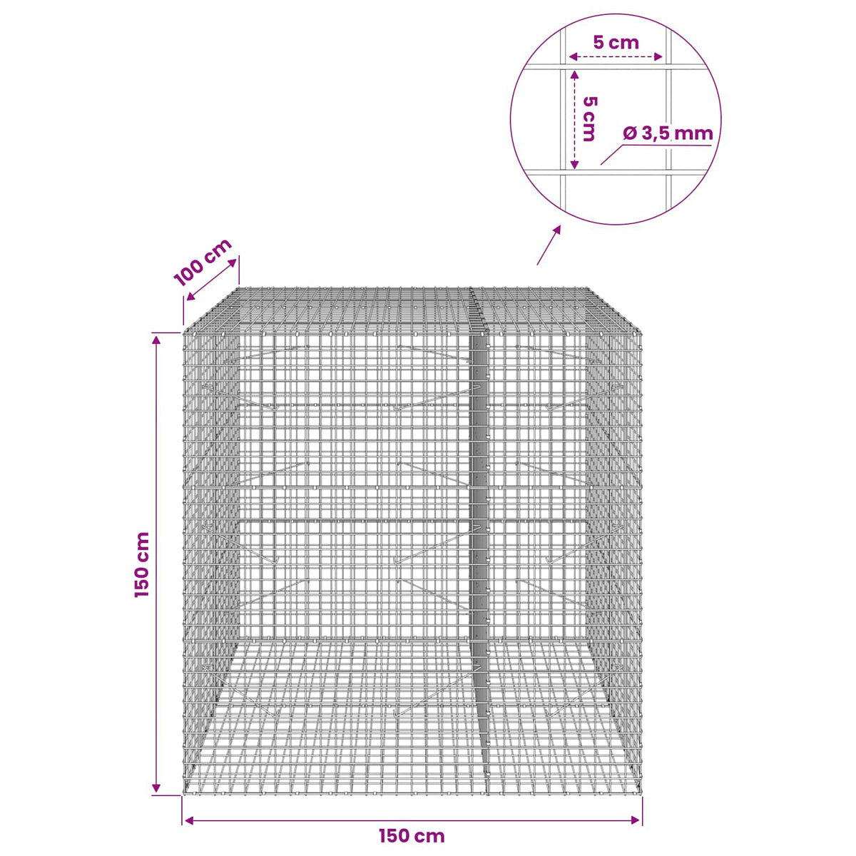 Γκαμπιόν με Σύρμα 3,5 mm και Πλέγμα 5x5 cm 150x100x150 εκ. - Pakobazaar
