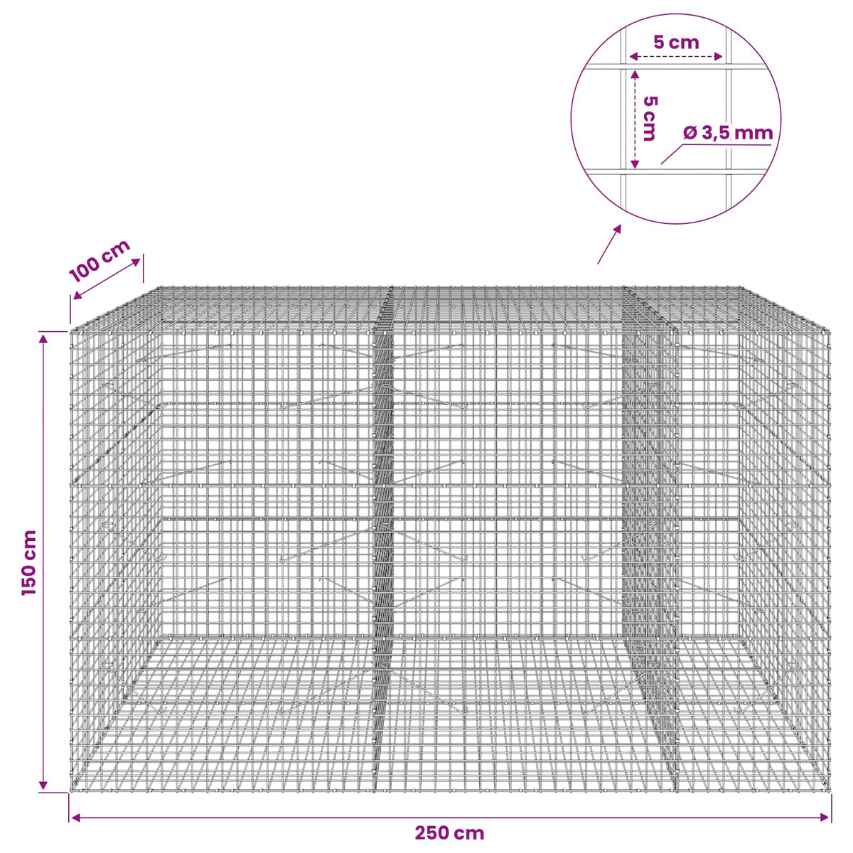 Γκαμπιόν με Σύρμα 3,5 mm και Πλέγμα 5x5 cm 250x100x150 εκ. - Pakobazaar