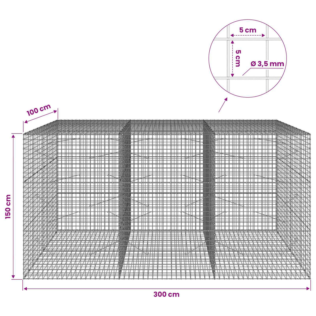 Γκαμπιόν με Σύρμα 3,5 mm και Πλέγμα 5x5 cm 300x100x150 εκ - Pakobazaar