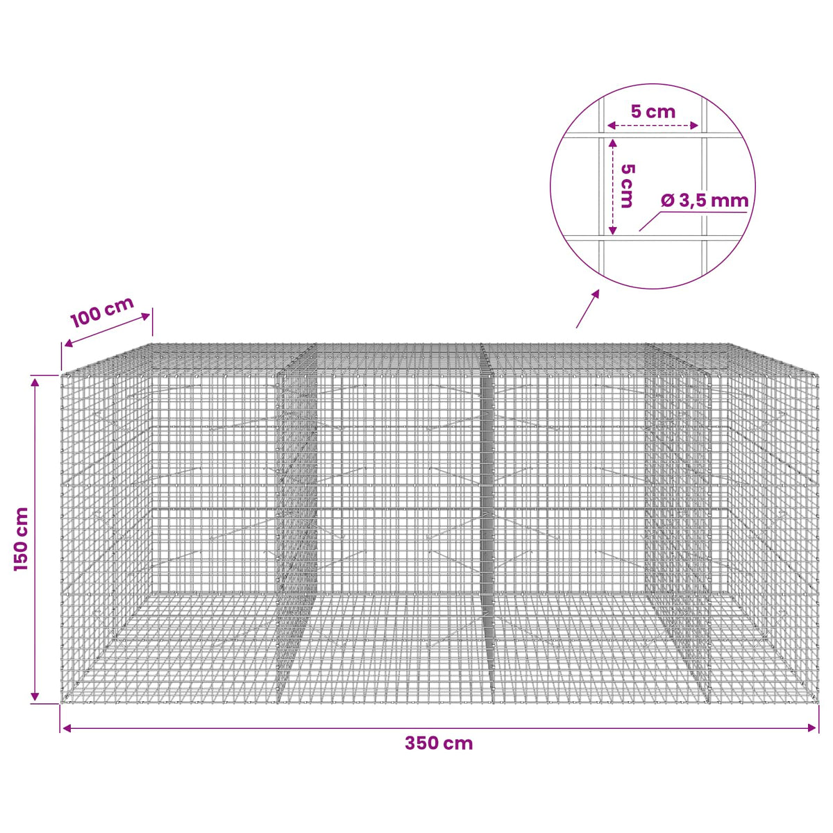 Γκαμπιόν με Σύρμα 3,5 mm και Πλέγμα 5x5 cm 350x100x150 εκ.