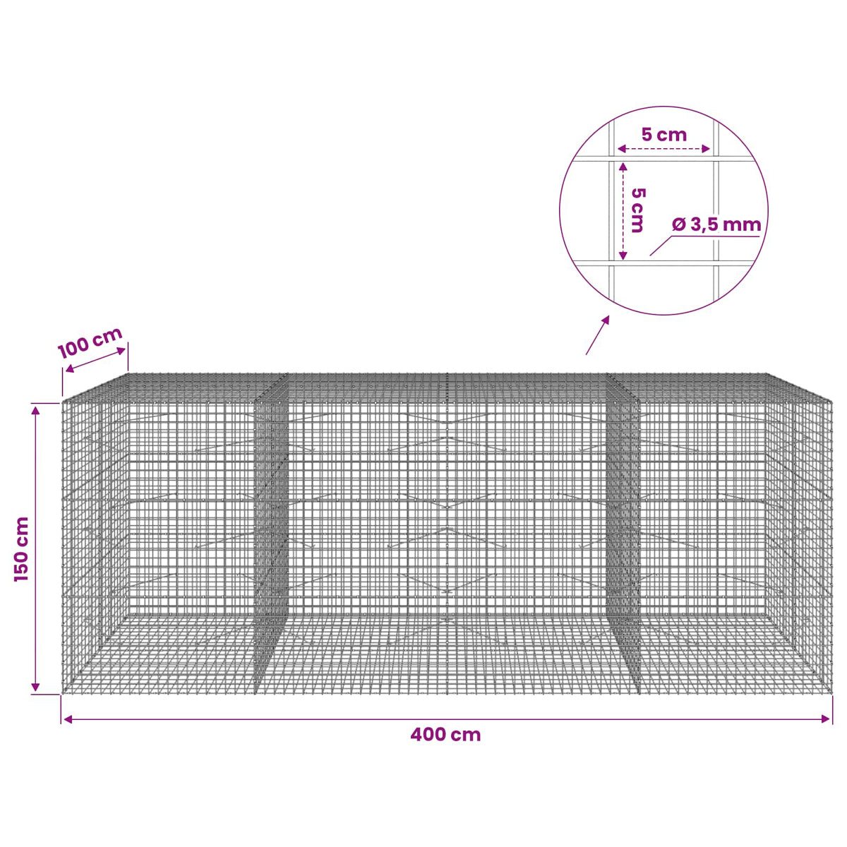 Γκαμπιόν με Σύρμα 3,5 mm και Πλέγμα 5x5 cm 400x100x150 εκ. - Pakobazaar