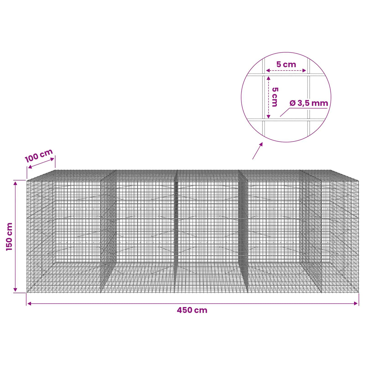 Γκαμπιόν με Σύρμα 3,5 mm και Πλέγμα 5x5 cm 450x100x150 εκ. - Pakobazaar