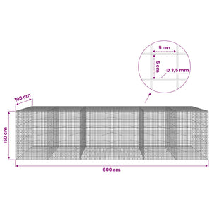 Γκαμπιόν με Σύρμα 3,5 mm και Πλέγμα 5x5 cm 600x100x150 εκ - Pakobazaar