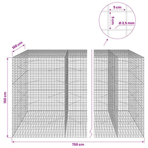Γκαμπιόν με Σύρμα 3,5 mm και Πλέγμα 5x5 cm 750x100x150 εκ