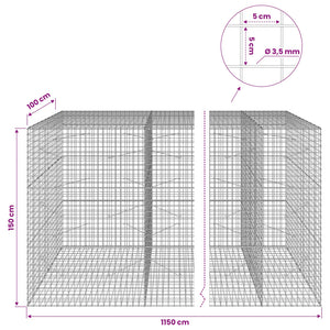 Γκαμπιόν με Σύρμα 3,5 mm και Πλέγμα 5x5 cm 1150x100x150 εκ. - Pakobazaar