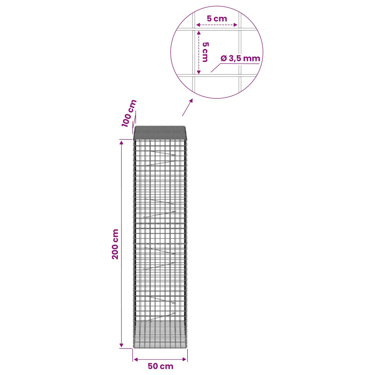 Γκαμπιόν με Σύρμα 3,5 mm και Πλέγμα 5x5 cm 50x100x200 εκ