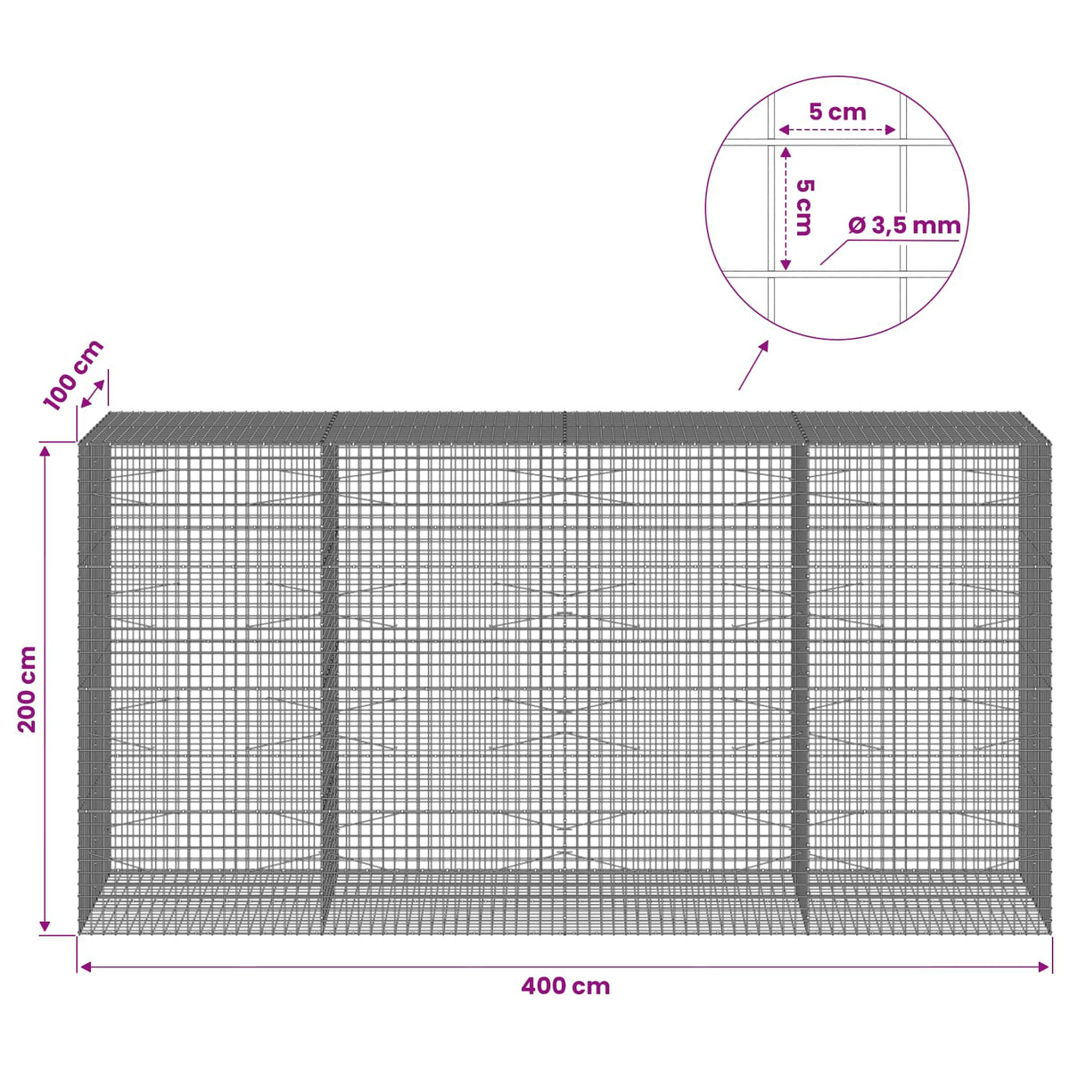 Γκαμπιόν με Σύρμα 3,5 mm και Πλέγμα 5x5 cm 400x100x200 εκ - Pakobazaar