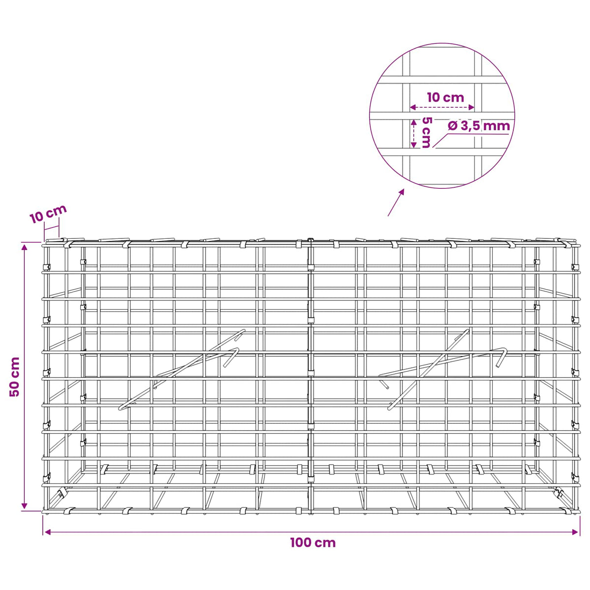 Γκαμπιόν με σύρμα 3,5 mm και πλέγμα 5x10 cm 100x10x50 εκ - Pakobazaar