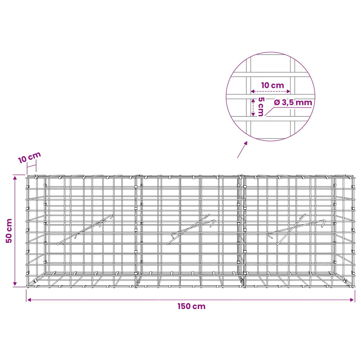 Γκαμπιόν με σύρμα 3,5 mm και πλέγμα 5x10 cm 150x10x50 εκ - Pakobazaar