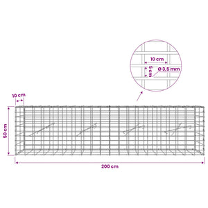 Γκαμπιόν με σύρμα 3,5 mm και πλέγμα 5x10 cm 200x10x50 εκ - Pakobazaar