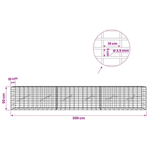 Γκαμπιόν με σύρμα 3,5 mm και πλέγμα 5x10 cm 300x10x50 εκ - Pakobazaar