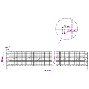 Γκαμπιόν με σύρμα 3,5 mm και πλέγμα 5x10 cm 700x10x50 εκ. - Pakobazaar