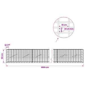 Γκαμπιόν με σύρμα 3,5 mm και πλέγμα 5x10 cm 1000x10x50 εκ - Pakobazaar