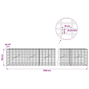 Γκαμπιόν με σύρμα 3,5 mm και πλέγμα 5x10 cm 1150x10x50 εκ - Pakobazaar