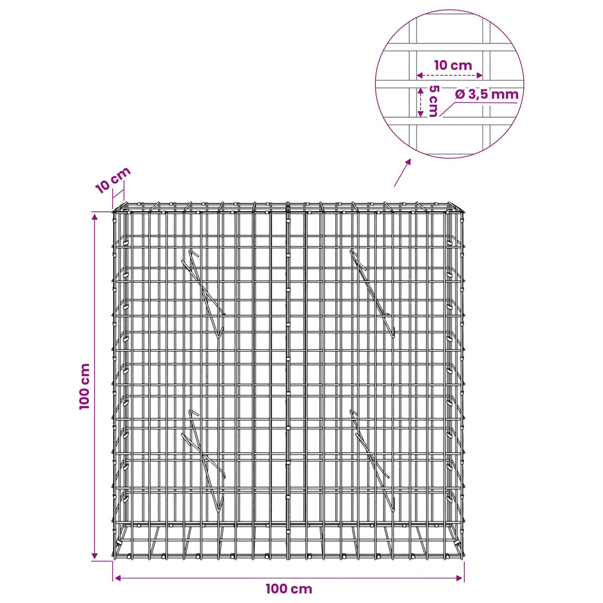 Γκαμπιόν με σύρμα 3,5 mm και πλέγμα 5x10 cm 100x10x100 εκ. - Pakobazaar