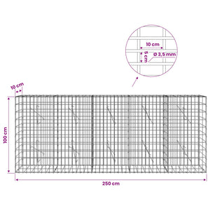 Γκαμπιόν με σύρμα 3,5 mm και πλέγμα 5x10 cm 250x10x100 εκ - Pakobazaar