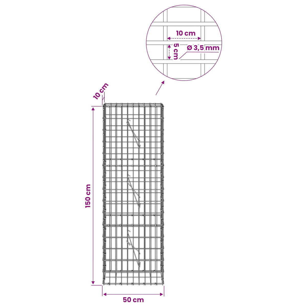 Γκαμπιόν με σύρμα 3,5 mm και πλέγμα 5x10 cm 50x10x150 εκ. - Pakobazaar