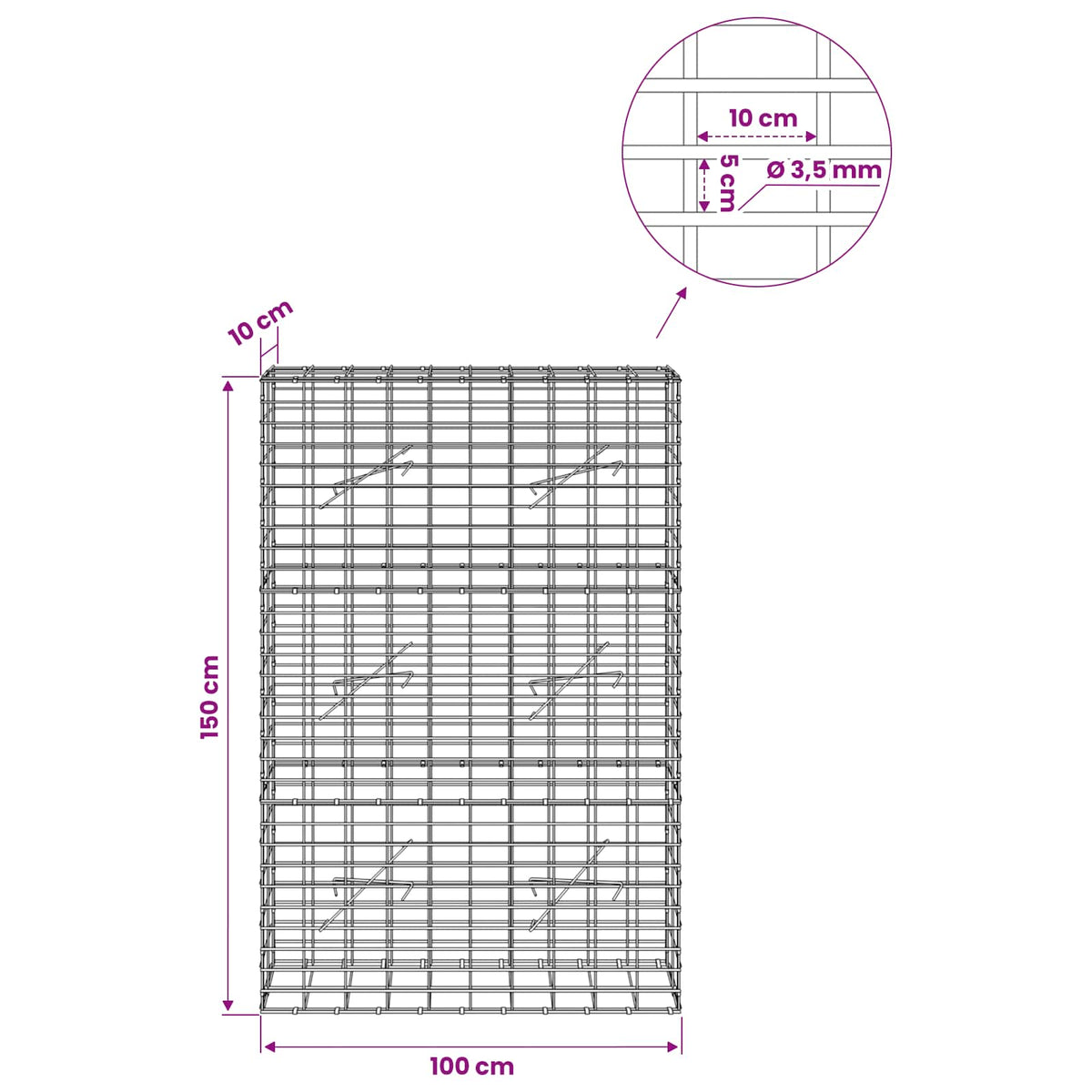 Γκαμπιόν με σύρμα 3,5 mm και πλέγμα 5x10 cm 100x10x150 εκ - Pakobazaar