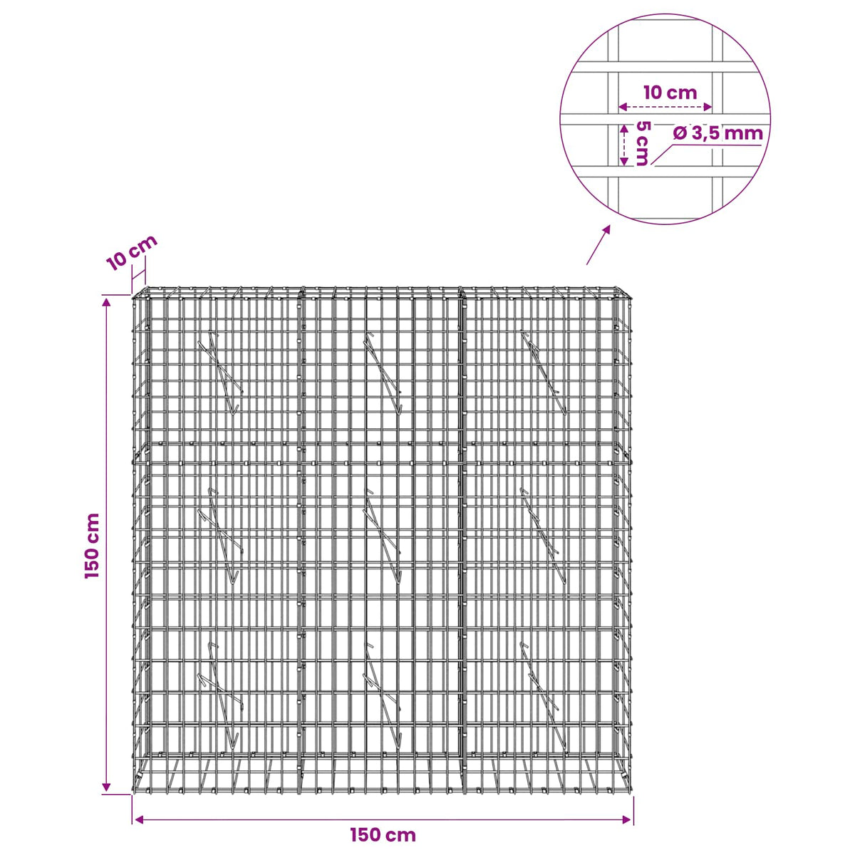 Γκαμπιόν με σύρμα 3,5 mm και πλέγμα 5x10 cm 150x10x150 εκ - Pakobazaar