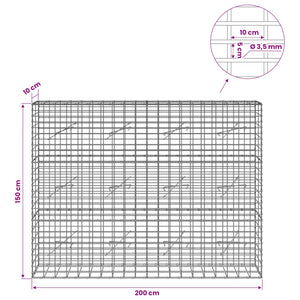 Γκαμπιόν με σύρμα 3,5 mm και πλέγμα 5x10 cm 200x10x150 εκ - Pakobazaar