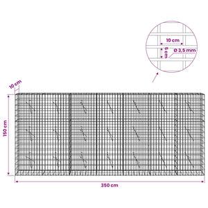 Γκαμπιόν με σύρμα 3,5 mm και πλέγμα 5x10 cm 350x10x150 εκ - Pakobazaar