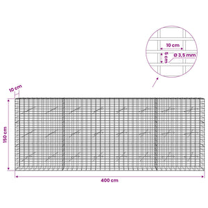 Γκαμπιόν με σύρμα 3,5 mm και πλέγμα 5x10 cm 400x10x150 εκ
