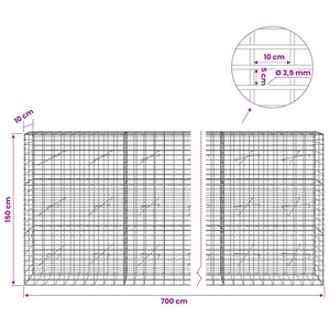 Γκαμπιόν με σύρμα 3,5 mm και πλέγμα 5x10 cm 700x10x150 εκ. - Pakobazaar