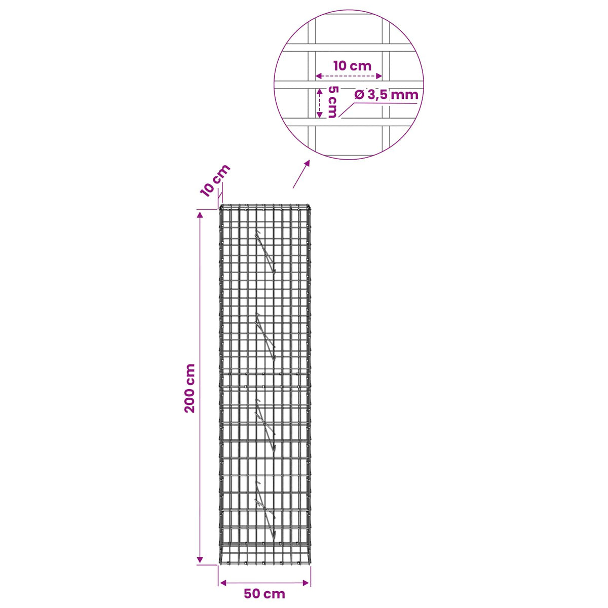 Γκαμπιόν με σύρμα 3,5 mm και πλέγμα 5x10 cm 50x10x200 εκ - Pakobazaar