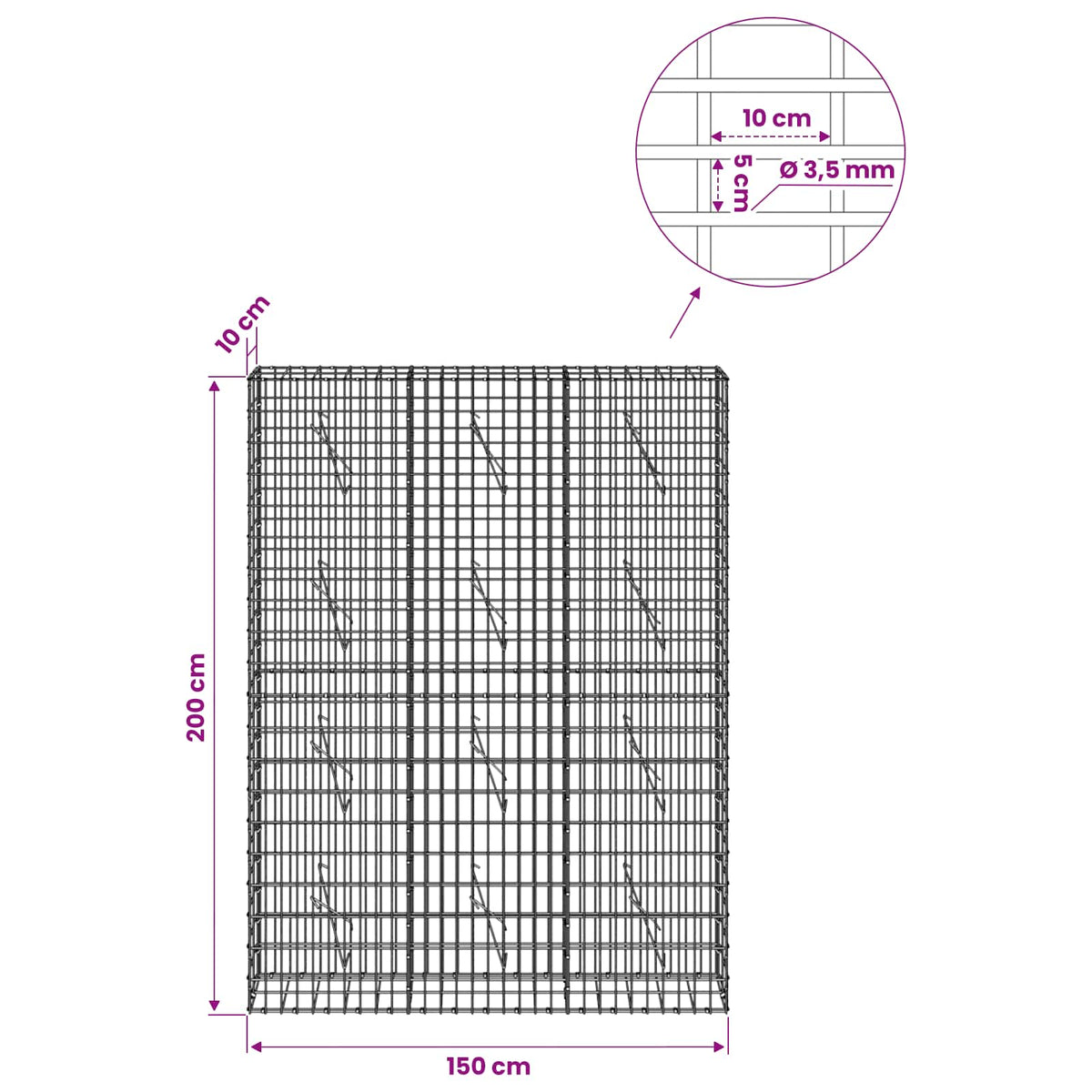 Γκαμπιόν με σύρμα 3,5 mm και πλέγμα 5x10 cm 150x10x200 εκ - Pakobazaar