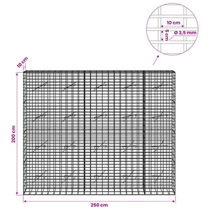 Γκαμπιόν με σύρμα 3,5 mm και πλέγμα 5x10 cm 250x10x200 εκ. - Pakobazaar
