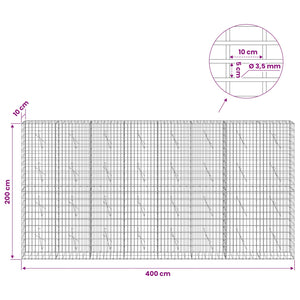 Γκαμπιόν με σύρμα 3,5 mm και πλέγμα 5x10 cm 400x10x200 εκ - Pakobazaar