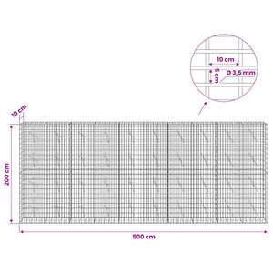 Γκαμπιόν με σύρμα 3,5 mm και πλέγμα 5x10 cm 500x10x200 εκ - Pakobazaar