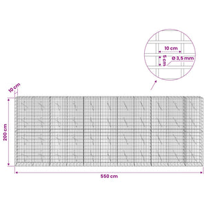 Γκαμπιόν με σύρμα 3,5 mm και πλέγμα 5x10 cm 550x10x200 εκ