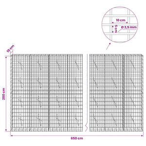 Γκαμπιόν με σύρμα 3,5 mm και πλέγμα 5x10 cm 650x10x200 εκ - Pakobazaar