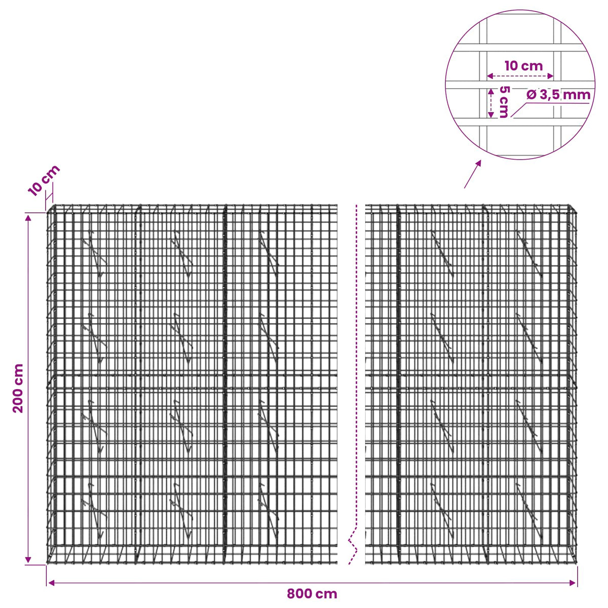 Γκαμπιόν με σύρμα 3,5 mm και πλέγμα 5x10 cm 800x10x200 εκ - Pakobazaar