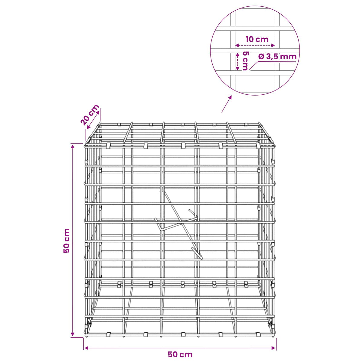 Γκαμπιόν με σύρμα 3,5 mm και πλέγμα 5x10 cm 50x20x50 εκ