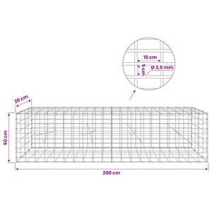 Γκαμπιόν με σύρμα 3,5 mm και πλέγμα 5x10 cm 200x20x50 εκ - Pakobazaar