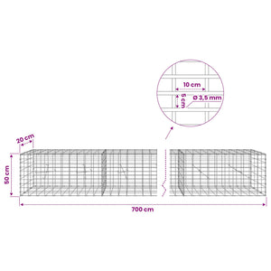 Γκαμπιόν με σύρμα 3,5 mm και πλέγμα 5x10 cm 700x20x50 εκ - Pakobazaar